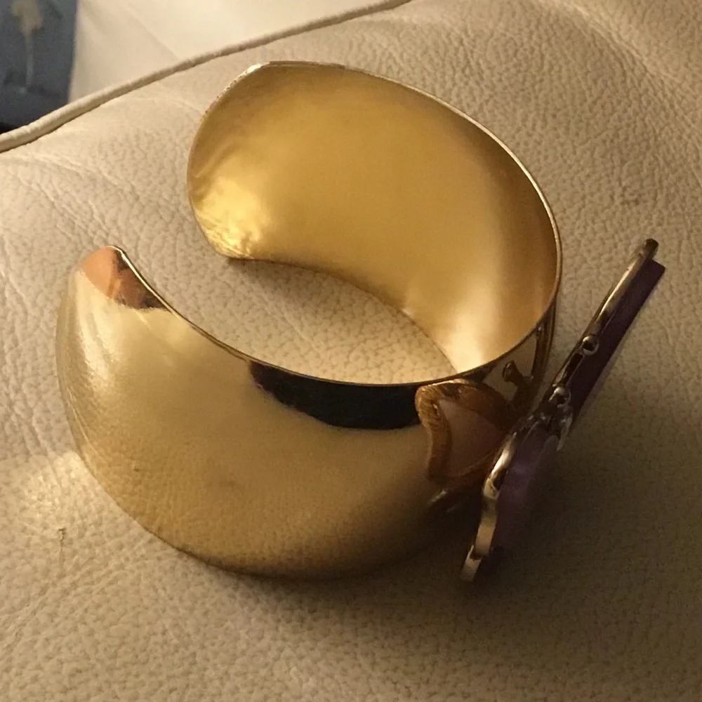 Golden Pink Butterfly Cuff Statement Bracelet